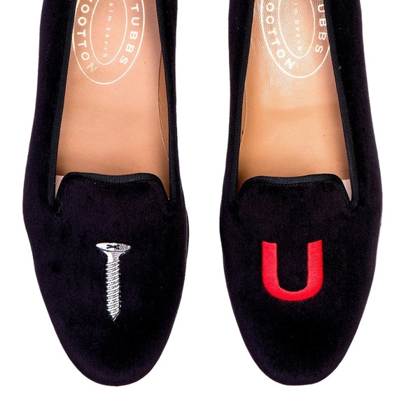 Stubbs & Wootton Screw You (College) Black Velvet Slippers Ladies 7 - Picture 8 of 10